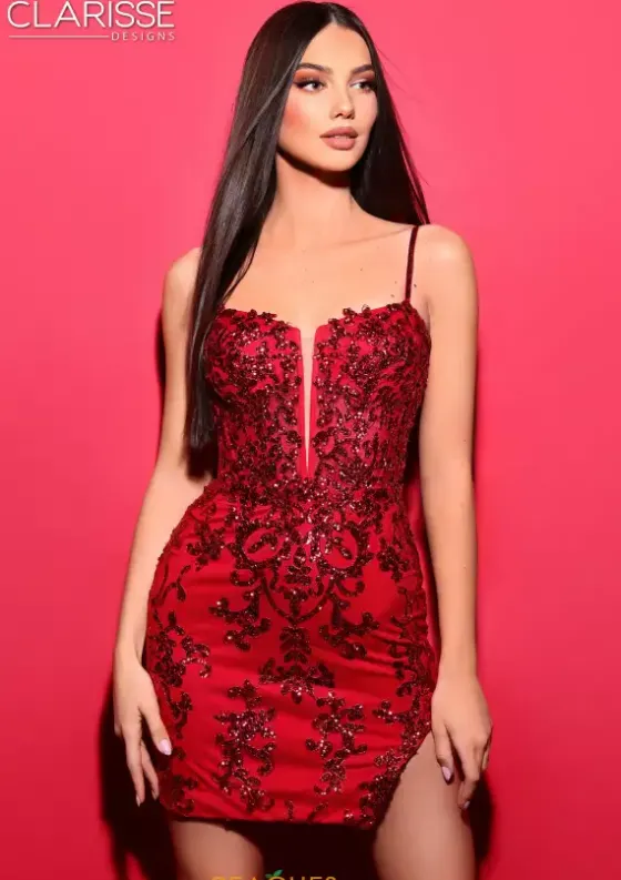 Wedding Guest|Short Homecoming Dresses^Clarisse Scoop Neckline Fitted Dress 30419 Red