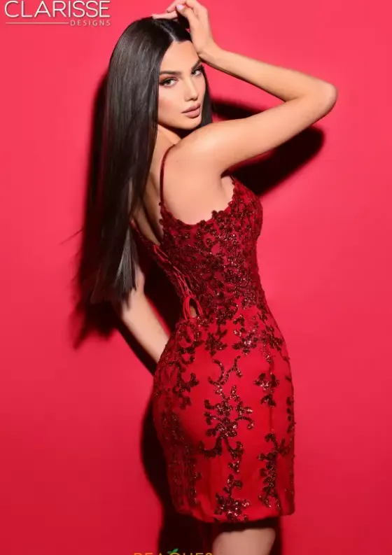 Wedding Guest|Short Homecoming Dresses^Clarisse Scoop Neckline Fitted Dress 30419 Red