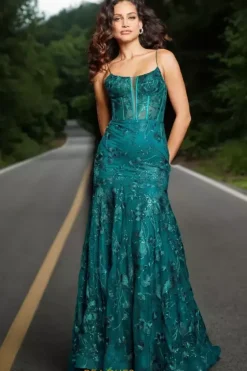 Plus Size|Fitted^Jovani Scoop Neckline Long Dress 38004