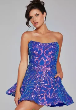 Bat Mitzvah|8Th Grade Dance^Jovani Sequins A Line Dress 39927 Iridescent Ocean