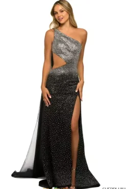 Long Homecoming Dresses|Sexy^Sherri Hill 55318 Black/Silver