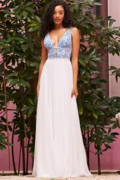 A Line|Plus Size^Sherri Hill 55070 Ivory/Blue