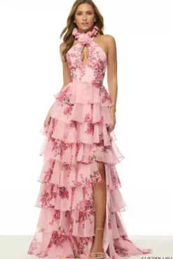 A Line|Fitted^Sherri Hill 57251 Pink Print