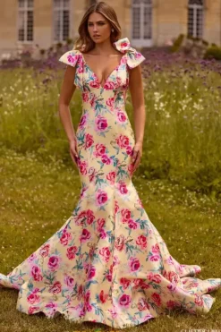 Mermaid|Fitted^Sherri Hill 57848 Yellow Print