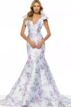 Mermaid|Fitted^Sherri Hill 57854 Light Blue/Lilac Print