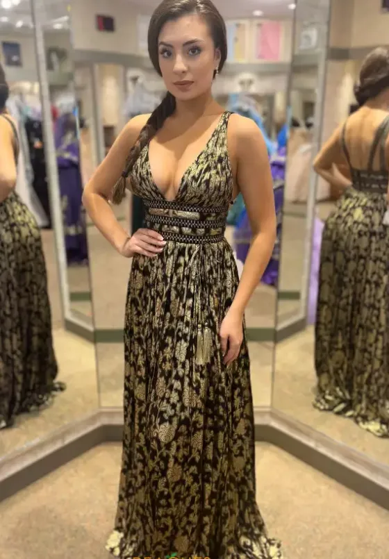 A Line|Long Dresses^Sherri Hill 52474 Black/Gold