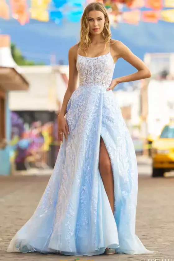 Ball Gowns|A Line^Sherri Hill 55521 Light Blue