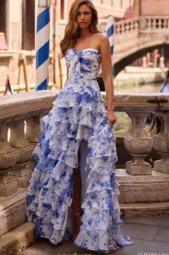 Winter Formal|Wedding Guest^Sherri Hill 57423 Ivory/Blue Print