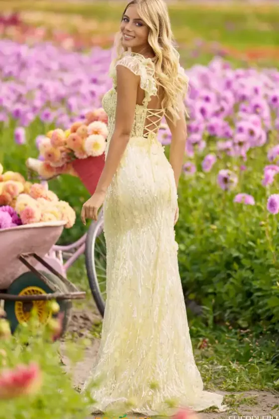Military Ball|Fitted^Sherri Hill 56209 Light Yellow