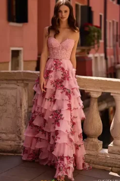 A Line|Plus Size^Sherri Hill 57569 Pink Print