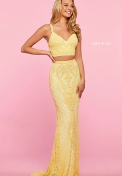 Long Homecoming Dresses|Fitted^Sherri Hill 53437 Yellow
