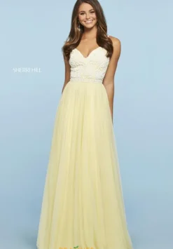 A Line|Long Dresses^Sherri Hill 53556 Yellow/Ivory