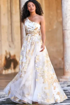 Ball Gowns|A Line^Sherri Hill 54974 Ivory/Gold