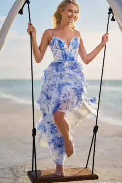 Wedding Guest|A Line^Sherri Hill High Low Dress 56098 Blue Print