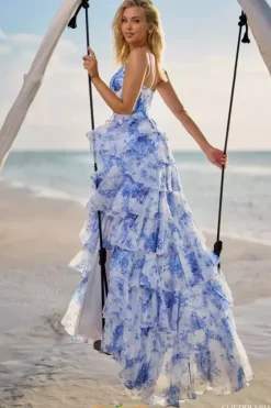 Wedding Guest|A Line^Sherri Hill High Low Dress 56098 Blue Print