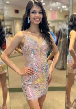 Short Dresses|Short Homecoming Dresses^Jasz Couture Short Fitted Sequins Dress 1159 Blush