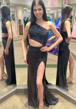 Sexy|Fitted^Jovani Single Shoulder Fully Beaded Dress 23789