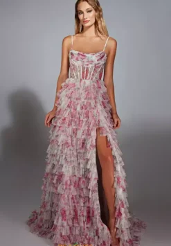 A Line|Plus Size^Alyce Slit Scoop Neckline Long Dress 61732