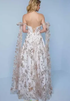 A Line|Long Dresses^Splash K734 White/Gold