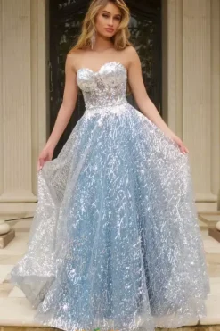 Long Dresses|Plus Sized Dresses^Jovani Strapless Beaded A Line Dress 08417