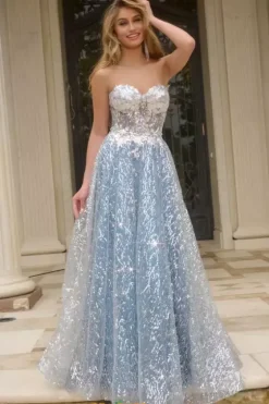 Long Dresses|Plus Sized Dresses^Jovani Strapless Beaded A Line Dress 08417