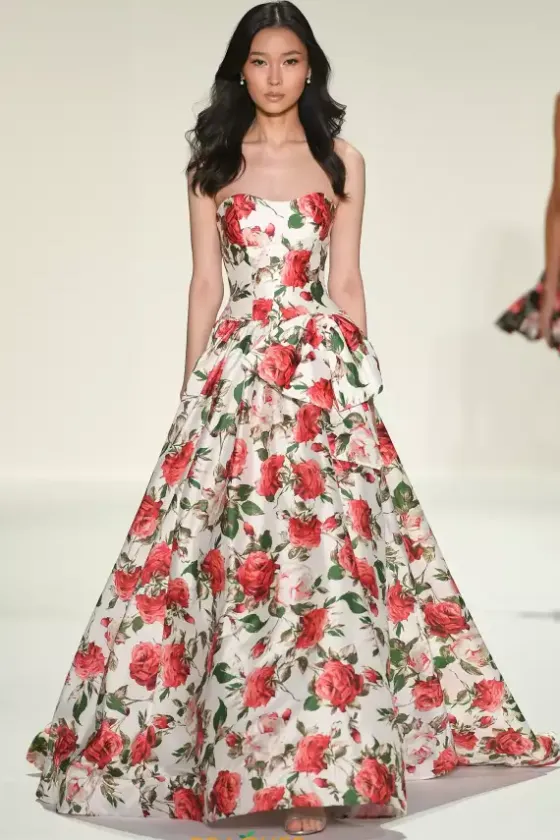 Long Dresses|Sweet Sixteen^Sherri Hill Strapless Printed A Line Dress 57724