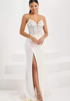 Fitted|Long Dresses^Tiffany 16100 Ivory AB Multi