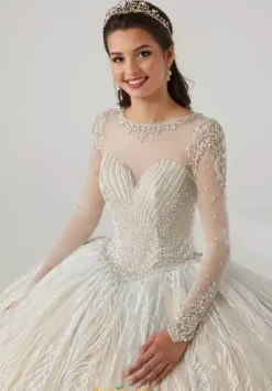 Quince Dresses With Sleeves|Plus Sized Quince Dresses^Tiffany Quinceanera 26016 Ivory/Sky/Champagne