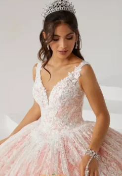 Quince Dresses With Sleeves|Plus Sized Quince Dresses^Tiffany Quinceanera 26005 Ivory/Coral/Champagne