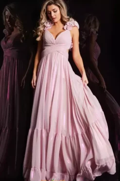 A Line|Plus Size^Jovani V Neck Long A Line Dress 26248