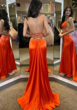 Long Homecoming Dresses|Long Dresses^Jasz Couture V Neck Satin Long Dress 4357 Orange