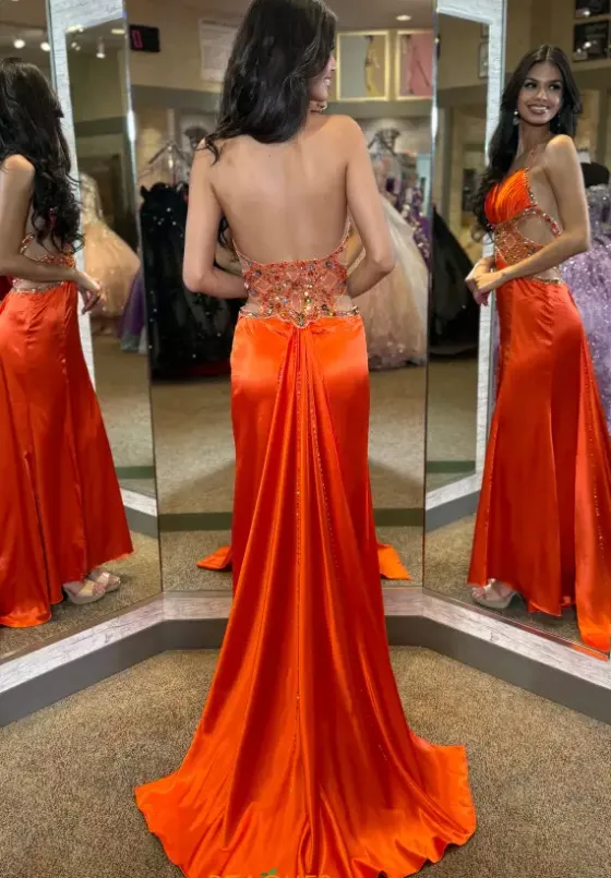 Long Homecoming Dresses|Long Dresses^Jasz Couture V Neck Satin Long Dress 4357 Orange