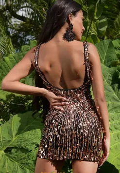 Short Homecoming Dresses|Quince Guest Dresses^Jasz Couture V Neck Sequins Short Dress 1706 Black/Copper