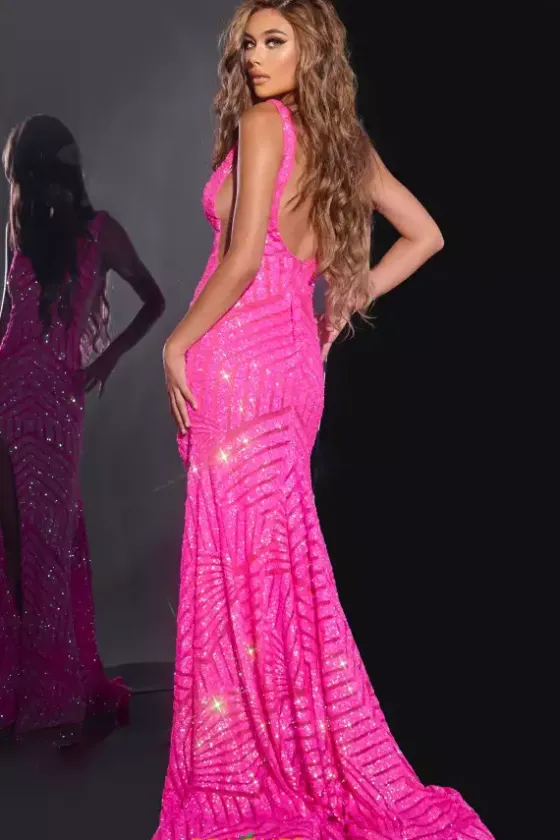 Pageant|Sexy^Jovani V Neckline Sequins Dress 38053