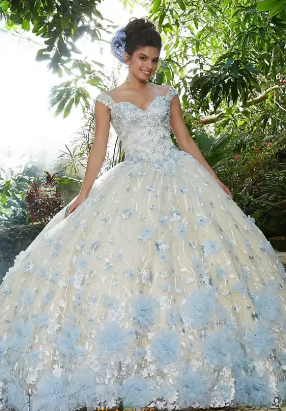Plus Sized Quince Dresses|Sweet Sixteen^Vizcaya Quinceanera 34011 Light Blue/Champagne
