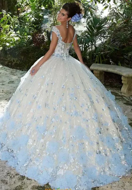 Plus Sized Quince Dresses|Sweet Sixteen^Vizcaya Quinceanera 34011 Light Blue/Champagne