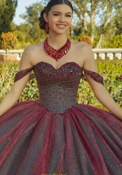 Plus Sized Quince Dresses|Sweet Sixteen^Vizcaya Quinceanera 60184 Sangria/Emerald