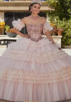 Plus Sized Quince Dresses|Sweet Sixteen^Vizcaya Quinceanera 34093 Blush/Rose Gold