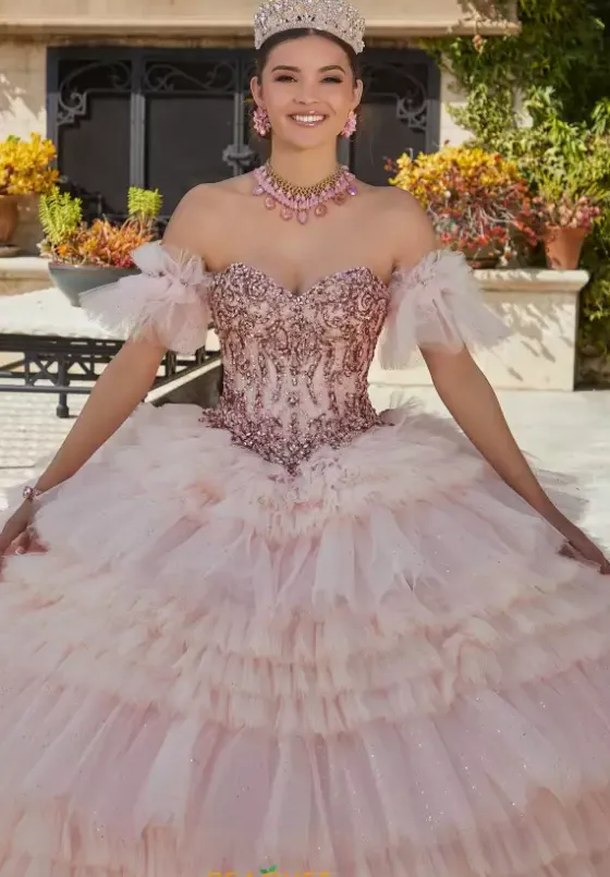 Plus Sized Quince Dresses|Sweet Sixteen^Vizcaya Quinceanera 34093 Blush/Rose Gold