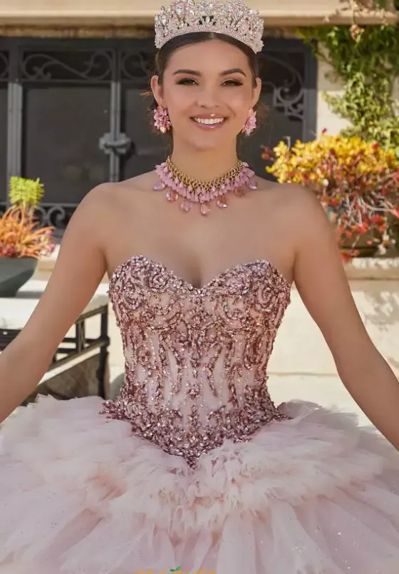 Plus Sized Quince Dresses|Sweet Sixteen^Vizcaya Quinceanera 34093 Blush/Rose Gold