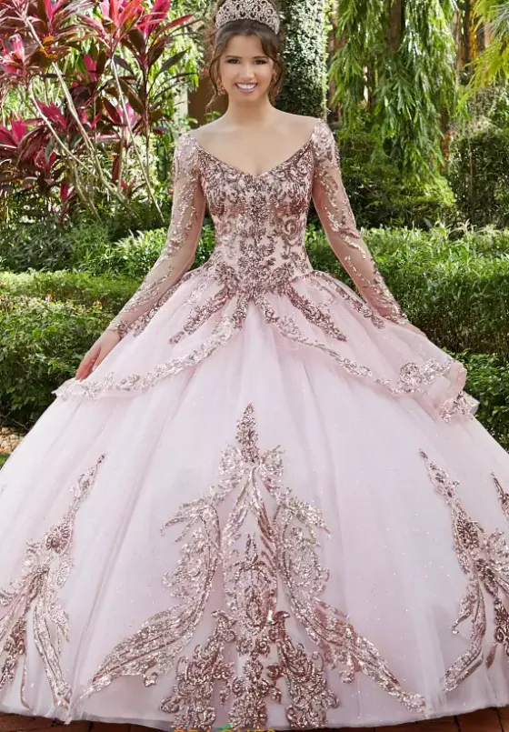 Quince Dresses With Sleeves|Plus Sized Quince Dresses^Vizcaya Quinceanera 60128 Blush/Rose Gold