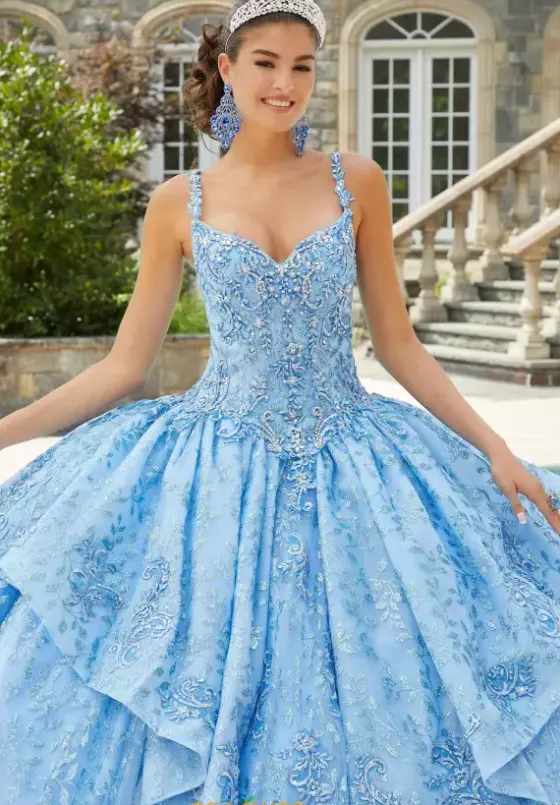 Sweet Sixteen|Quince Dresses With Sleeves^Vizcaya Quinceanera 89416 French Blue