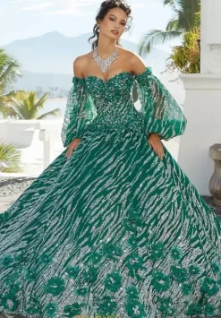 Quince Dresses With Sleeves|Plus Sized Quince Dresses^Vizcaya Quinceanera 34073 Emerald
