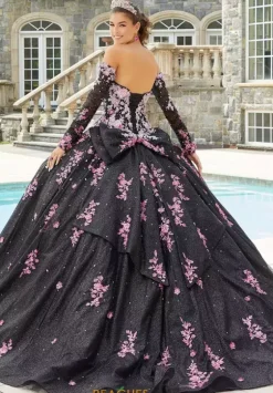 Quince Dresses With Sleeves|Plus Sized Quince Dresses^Vizcaya Quinceanera 89415 Black/Blue
