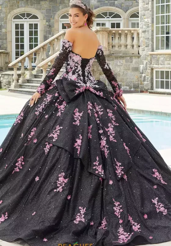 Quince Dresses With Sleeves|Plus Sized Quince Dresses^Vizcaya Quinceanera 89415 Black/Blue